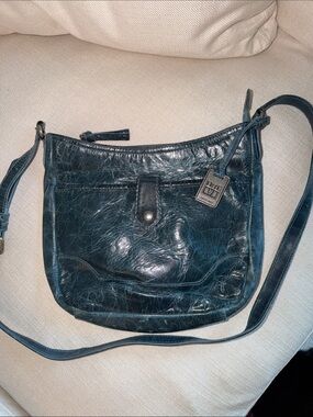 Frye Dark Teal Leather Crossbody with Front Snap Pocket